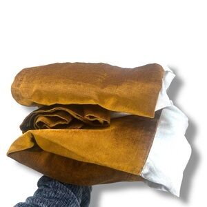 West Elm Cream Linen Gold Velvet Set of Two Panel Curtains 48”x70”